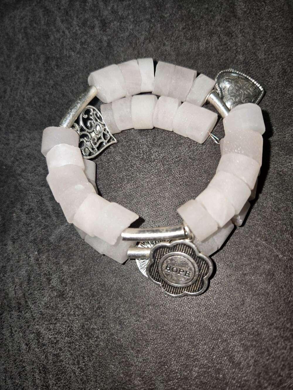 Handmade Rose Quartz Memory Wire Wrap Bracelet w/ Hope Charm 367